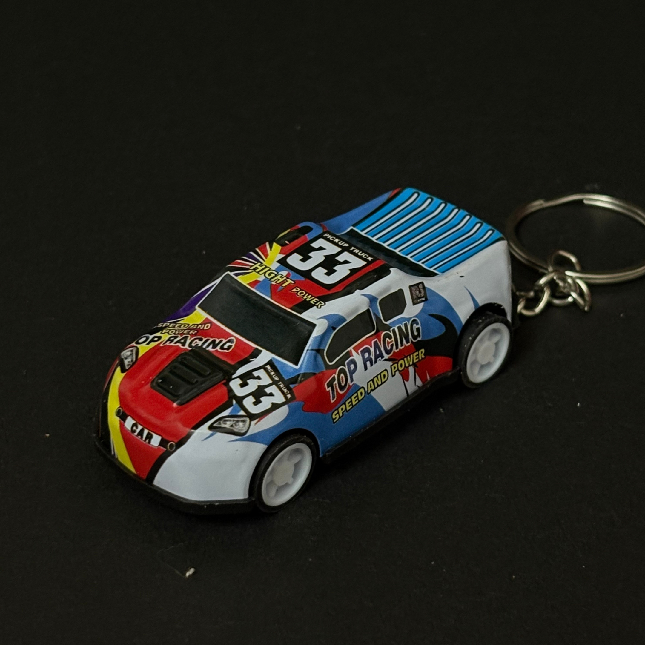 Blue and Red Pickup Truck Pullback Car Keychain
