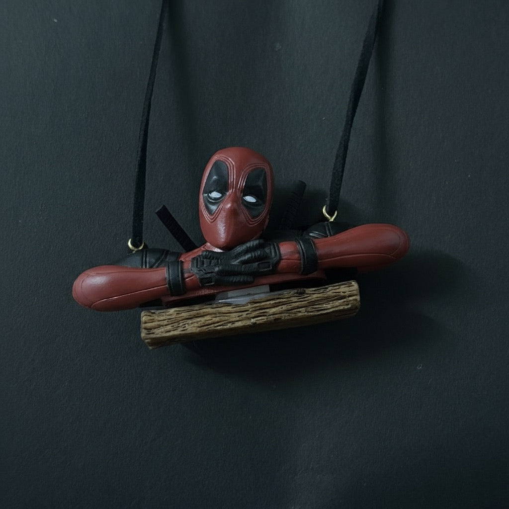 Deadpool Resting on Swing Figurine | Hanging Ornaments for Car Interiors